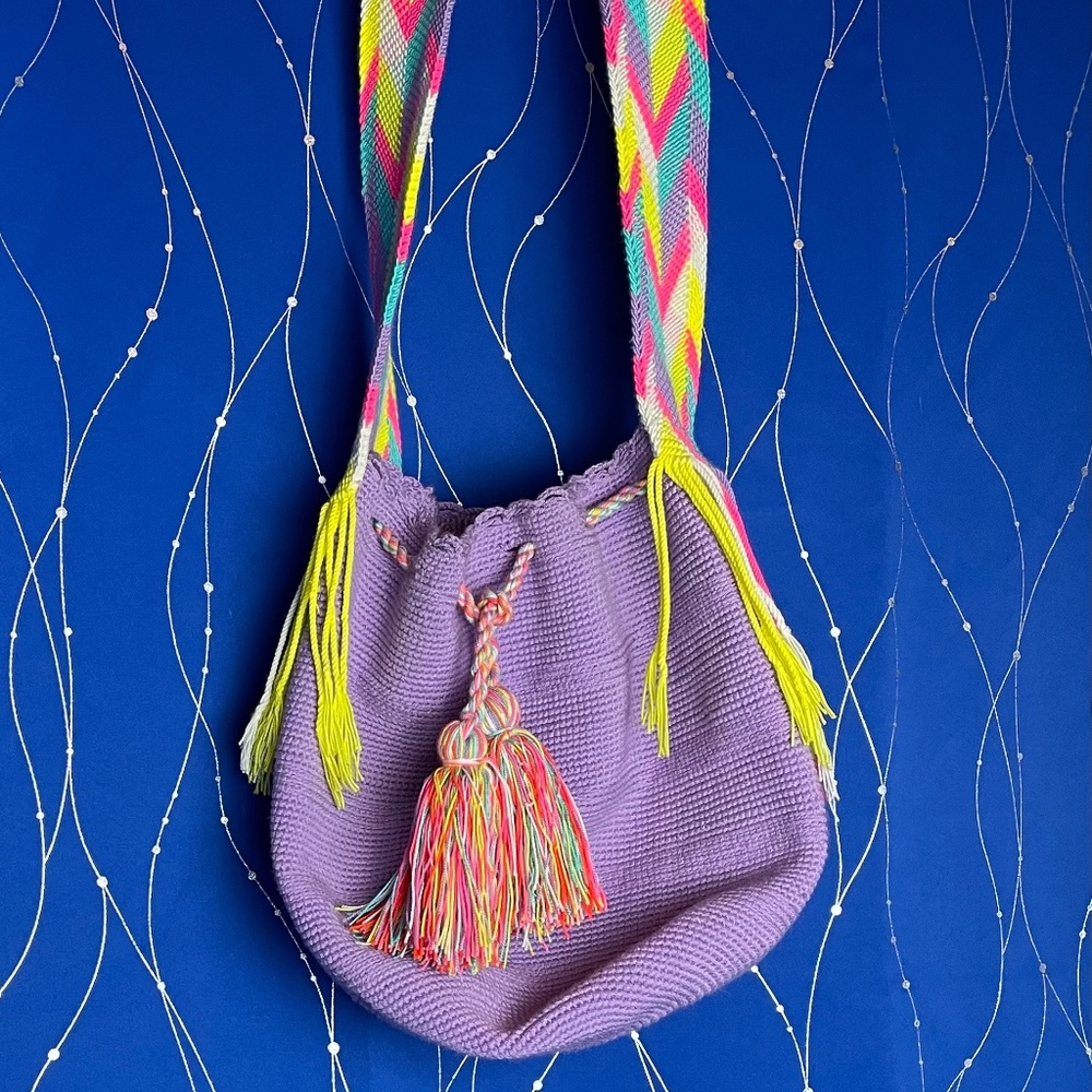 Authentic Mochilas Wayuu Bag. Handmade Colombian Purple Tote for Women!